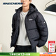 斯凱奇（Skechers）連帽羽絨服  25冬季新款簡(jiǎn)約休閑短款夾克輕質(zhì)保暖情侶款羽絨外套 玄墨雅黑/曬圖退10 M （170/88A） 男生建議拍大一碼