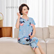 途尊萊賽爾棉綢睡衣夏季套裝媽媽短袖家居服薄款中老年人睡衣七分褲 藍底湖畔 2XL 建議【105-120斤】