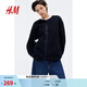 H&M女裝短外套春季休閑寬松泰迪絨保暖圓領(lǐng)長(cháng)袖絨感開(kāi)衫1248831 海軍藍 M 165/96 M