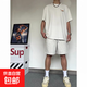 美式vibe高街純色簡(jiǎn)約運動(dòng)短褲男夏季ins潮牌直筒休閑抽繩五分褲 純短褲 白灰色 M 80-95斤