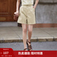 茵曼（INMAN）闊腿五分褲女士夏季新款松緊顯瘦高腰直筒休閑新疆棉短褲 淺米杏 XL