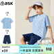 ASK JUNIOR童裝兒童套裝男童速干運動(dòng)休閑夏裝短袖T恤短褲兩件套 藍色 160