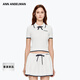 ANN ANDELMAN蝴蝶結針織POLO衫修身顯瘦翻領(lǐng)撞色休閑短袖T恤上衣 白色 S