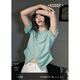 闊色（kuose）綠色設計感開(kāi)叉短袖T恤女裝2025春夏季新款花邊修身顯瘦上衣 薄荷綠 M