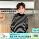 左西男童毛衣打底2025新款兒童針織衫秋冬款男孩內搭冬裝 黑白條 140