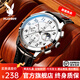 花花公子（PLAYBOY）[520情人節送男友]手表男夜光防水歐美表時(shí)尚多功能表盤(pán)男士手表 黑皮銀殼白面/精美禮盒/定制刻字