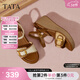 他她（TATA）法式坡跟涼鞋女鞋度假風(fēng)一字帶涼鞋秋季新款7MYA1BL5 杏/棕 38