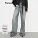 MO&Co.牛仔褲重工洗磨棉質(zhì)落色精裁高腰寬松及地直筒闊腿褲摩安珂 牛仔藍色 S /S