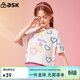 ASK JUNIOR兒童短袖純棉T恤夏季中大童愛(ài)心印花女童半袖體恤上衣 米白 160