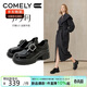 康莉（COMELY）深口厚底小皮鞋女2026年新款春季粗跟單鞋百搭黑色樂(lè )福鞋 黑色 37