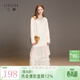三彩2025冬季新款V領(lǐng)針織連衣裙長(cháng)袖寬松假兩件蕾絲裙M 米白色 S 155/80A