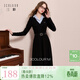 三彩2025冬季新款假兩件連衣裙刺繡收腰A字裙長(cháng)裙M 經(jīng)典黑 M 160/84A