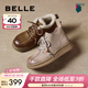 百麗（Belle）復古可愛(ài)大頭牛皮休閑靴女冬季新款商場(chǎng)同款厚底短靴E5D2DDD5 杏色 39