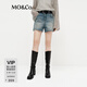 MO&Co.牛仔短褲春做舊磨破剪腳無(wú)彈棉質(zhì)寬松中腰MBE1SOTT01 牛仔藍色 S /S