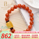 歐采妮云南天然保山南紅蜜蠟手串單圈琥珀桶珠手鏈柿子紅滿(mǎn)肉女款