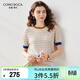 科蒙博卡2024秋季桑蠶絲新款個(gè)性撞色短袖T恤女圓領(lǐng)鏤空透氣上衣 淺杏色 L