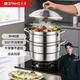 三禾蒸鍋蒸聚味鮮不銹鋼三層復底大容量蒸鍋蒸魚(yú)鍋加高鍋蓋鎖鮮蒸籠
