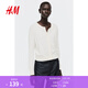 H&M女裝毛針織衫春季miu系開(kāi)衫空調衫薄款針織外套1237776 奶油色 S 160/88