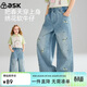 ASK JUNIOR兒童褲子女童26春季繡花牛仔褲垂感闊腿直筒褲長(cháng)褲跑步運動(dòng)休閑褲