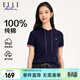 ELLE ACTIVE活力運動(dòng)連帽短袖女夏季時(shí)尚通勤簡(jiǎn)約百搭純色休閑純棉上衣 藏青色 2XL