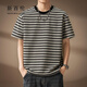 新百倫高端立體條紋肌理短袖T恤男夏季美式休閑260g重磅復古?；甏虻咨?黑杏色 L 適合130-150斤