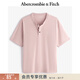 Abercrombie & Fitch經(jīng)典小麋鹿圖案男裝25夏季美式重磅寬松亨利領(lǐng)短袖T恤 淺粉色 XL (180/116A)尺碼偏大