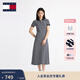 TOMMY JEANS【A字廓形】春夏女裝氣質(zhì)休閑收腰修身顯瘦POLO領(lǐng)連衣裙長(cháng)裙 藏青藍白條紋0A6 L
