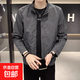 男士春秋季新款寬松休閑外套韓版潮牌顯瘦百搭夾克衫上衣男裝 67002灰色 XL 建議體重（120-130斤）