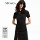 MO&Co.【新中式】連衣裙含綿羊毛斜門(mén)襟開(kāi)叉收腰旗袍改良摩安珂 深花灰色 S 160