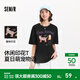森馬（Semir）短袖t恤女中長(cháng)款寬松顯瘦萌寵印花上衣2025夏裝新款透氣套頭衫 黑色90001-戴珍珠項鏈的小貓 M