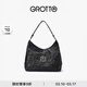 GROTTO個(gè)樂(lè )經(jīng)典黑石hobo包大小號植鞣綿羊皮腋下單肩斜挎軟包通勤禮物 經(jīng)典黑 銀標L