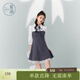 紫涵（ZIHAN）紫涵假兩件襯衫領(lǐng)連衣裙女秋季收腰顯瘦七分袖網(wǎng)紗短裙子 深灰 L