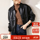 尚都比拉干練帥氣經(jīng)典百搭翻領(lǐng)口袋設計機車(chē)夾克女皮衣 黑色 S 