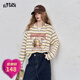 妖精的口袋撞色條紋印花長(cháng)袖t恤女2025年早秋新款設計感小眾上衣 小兔條紋黃色 S