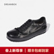 dreambox鈞博vibram夏季透氣男鞋水洗馬皮高檔平底休閑板鞋小白鞋 亮黑色 39