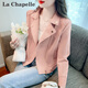 拉夏貝爾（La Chapelle）短外套女裝2026年春秋新款韓版時(shí)尚小個(gè)子薄款外套風(fēng)衣上衣女毛呢 粉色 S 【推薦100斤以?xún)取? title=