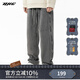 BJHG不計后果春季環(huán)保麂皮絨串標鉚釘闊腿褲男潮情侶休閑運動(dòng)直筒褲女 鉛灰色 M (100-120斤）