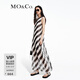 MO&Co.連衣裙夏含桑蠶絲人絲斜條紋側開(kāi)叉輕薄垂感長(cháng)線(xiàn)條背心摩安珂 黑杏條色 M 165