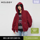 moussy 新品美式復古純色拉鏈連帽衛衣外套028IAZ80-1005 083深紅色 均碼 00020/F