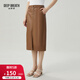 深呼吸DEEP BREATH女裝復古簡(jiǎn)約高腰PU皮中長(cháng)半身包臀裙A200203 卡其 M (3)
