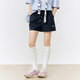 Mmlg梭織短褲女版2026年夏季新款韓系潮流撞色腰頭拉高腰線(xiàn)休閑褲子 藏藍色 S
