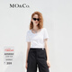 MO&Co.春夏U領(lǐng)短袖T恤LOGO膠章簡(jiǎn)約修身內搭外穿摩安珂 漂白色 建議和客服確認尺碼哦 L 170 建議和客服確認尺碼哦
