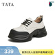 他她（TATA）英倫厚底小皮鞋女鞋學(xué)院運動(dòng)深口單鞋春新款CCJ03AM5 米白/黑 37