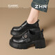 ZHR則則厚底樂(lè )福鞋女2026新款春季百搭增高小個(gè)子粗跟皮鞋女 KN230黑色35