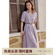 獨束大碼女裝2025夏季新款通勤翻領(lǐng)收腰連衣裙修身顯瘦短袖襯衫裙 紫色 M （尺碼：1）
