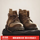 馬登男士馬丁靴英倫風(fēng)蠟面工裝靴秋冬加絨高幫真皮沙漠靴復古男鞋子 黃棕色 42 (260mm)