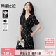 尚都比拉V領(lǐng)短袖印花連衣裙女夏季收腰顯瘦茶歇碎花裙優(yōu)雅通勤中長(cháng)裙
