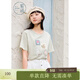 紫涵（ZIHAN）紫涵童趣貼布刺繡T恤女年夏季新款減齡寬松休閑圓領(lǐng)短袖上衣 薄紗綠 M