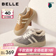 百麗（Belle）撞色厚底板鞋女冬季新款商場(chǎng)同款高幫大頭休閑鞋E6X1DDM5 灰色-毛里 37 (235mm)