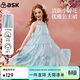 ASK JUNIOR兒童裙子夏季女童掛脖連衣裙長(cháng)裙中大童度假風(fēng)海邊沙灘裙藍色 150